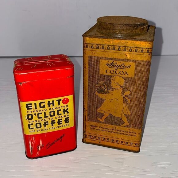 Antique Huylers Caracas Cocoa Tin And Vintage Small Eight O'Clock Coffee Tin - Picture 3 of 12
